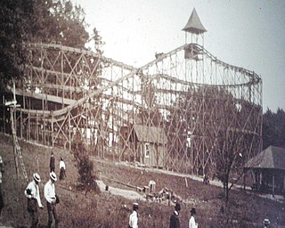 This first roller coaster at Idora Park on Youngstown’s South Side was built in 1902. This photo was taken from a slide show, “Idora Park : A Historic Look Back,” by Richard Shale, professor of English at Youngstown State University on Thursday at Park Vista Retirement Community in Youngstown. The coaster was 85 feet wide and 225 feet long.