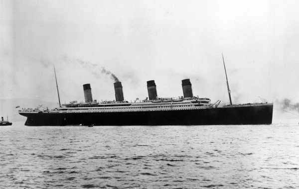 FILE--The Titanic leaves on her maiden voyage in this 1912 file photo.  Explorer Robert Ballard, who led the U.S.-French expedition that discovered the remains of the sunken luxury liner ten years ago, is now setting out to explore the wreckage of Titanic's sister ship, the Britannic, in the Aegean Sea. (AP Photo/Frank O. Braynard Collection)