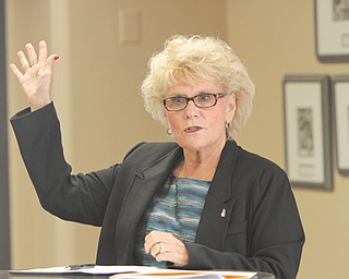 Youngstown State University President Cynthia Anderson talks to students and faculty Monday afternoon at Kilcawley Center in a special question-and-answer session.
