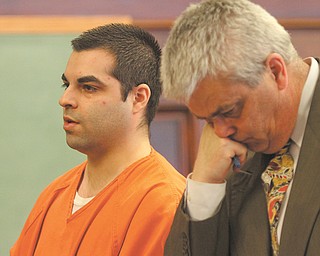 Matthew Shellenberger, left, stands next to his lawyer Mark LaVelle as he waits to be sentenced for attempted rape, gross sexual imposition, kidnapping and robbery. He will spend six years in prison.