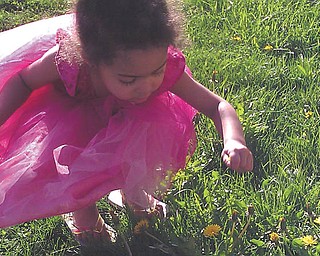 Mia Jackson, 3, picks flowers in her yard. Her mom, April Hatfield, who sent in this photo, said Mia likes to wear princess dresses for everything she does.