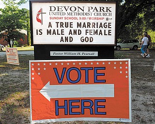A sign displays a message opposed to gay marriage in front of the Devon Park United Methodist Church polling site Tuesday in Wilmington, N.C. The measure to amend the state constitution to define marriage as between one man and one woman passed overwhelmingly.