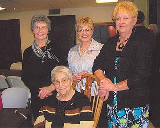 Darlene Mix of Berlin Center, left, says so many things make her mother, Helen Engle of Salem, seated, very special. Sharing the visit are daughter-in-law Sandie (Engle) Brown, center, and daughter Betty Jones of Salem.