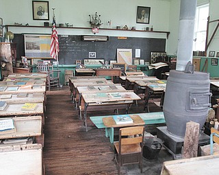 The wood stove was used to heat the school when it was in operation. The museum is packed with items collected by the historical society and Mae Beringer.