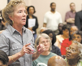 Maggy Lorenzi, asks a question at a meeting of the Youngstown charter-review committee to gauge public reaction to the 17 charter amendments its members are proposing to city council.