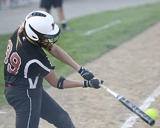 JESSICA M. KANALAS | THE VINDICATOR..Mathews #99 Cheyenne Eggens makes contact to get a hit during the top of the fourth inning against Jackson Milton for the Division 3 Regional Semifinal game at Kent State University.