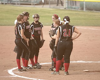 ROBERT K. YOSAY | THE VINDICATOR..A couple of bloop hits combined with a three-base error on a sacrifice bunt to propel the Mathews High softball team to its biggest game in school history..Junioir shortstop Jessica Marsico drove in two runs plus made a sliding catch in right field in the seventh inning to help the Mustangs defeat Covington, 5-3, in ThursdayÕs Division IV state semifinal game at Firestone Stadium.. - -30-..