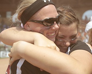 ROBERT K. YOSAY | THE VINDICATOR..A couple of bloop hits combined with a three-base error on a sacrifice bunt to propel the Mathews High softball team to its biggest game in school history..Junioir shortstop Jessica Marsico drove in two runs plus made a sliding catch in right field in the seventh inning to help the Mustangs defeat Covington, 5-3, in ThursdayÕs Division IV state semifinal game at Firestone Stadium.. - -30-..