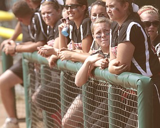 ROBERT K. YOSAY | THE VINDICATOR..Matthews teams watches as the game winds down..A couple of bloop hits combined with a three-base error on a sacrifice bunt to propel the Mathews High softball team to its biggest game in school history..Junioir shortstop Jessica Marsico drove in two runs plus made a sliding catch in right field in the seventh inning to help the Mustangs defeat Covington, 5-3, in ThursdayÕs Division IV state semifinal game at Firestone Stadium.. - -30-..