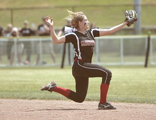 ROBERT K. YOSAY | THE VINDICATOR..A couple of bloop hits combined with a three-base error on a sacrifice bunt to propel the Mathews High softball team to its biggest game in school history..Junioir shortstop Jessica Marsico drove in two runs plus made a sliding catch in right field in the seventh inning to help the Mustangs defeat Covington, 5-3, in ThursdayÕs Division IV state semifinal game at Firestone Stadium.. - -30-..