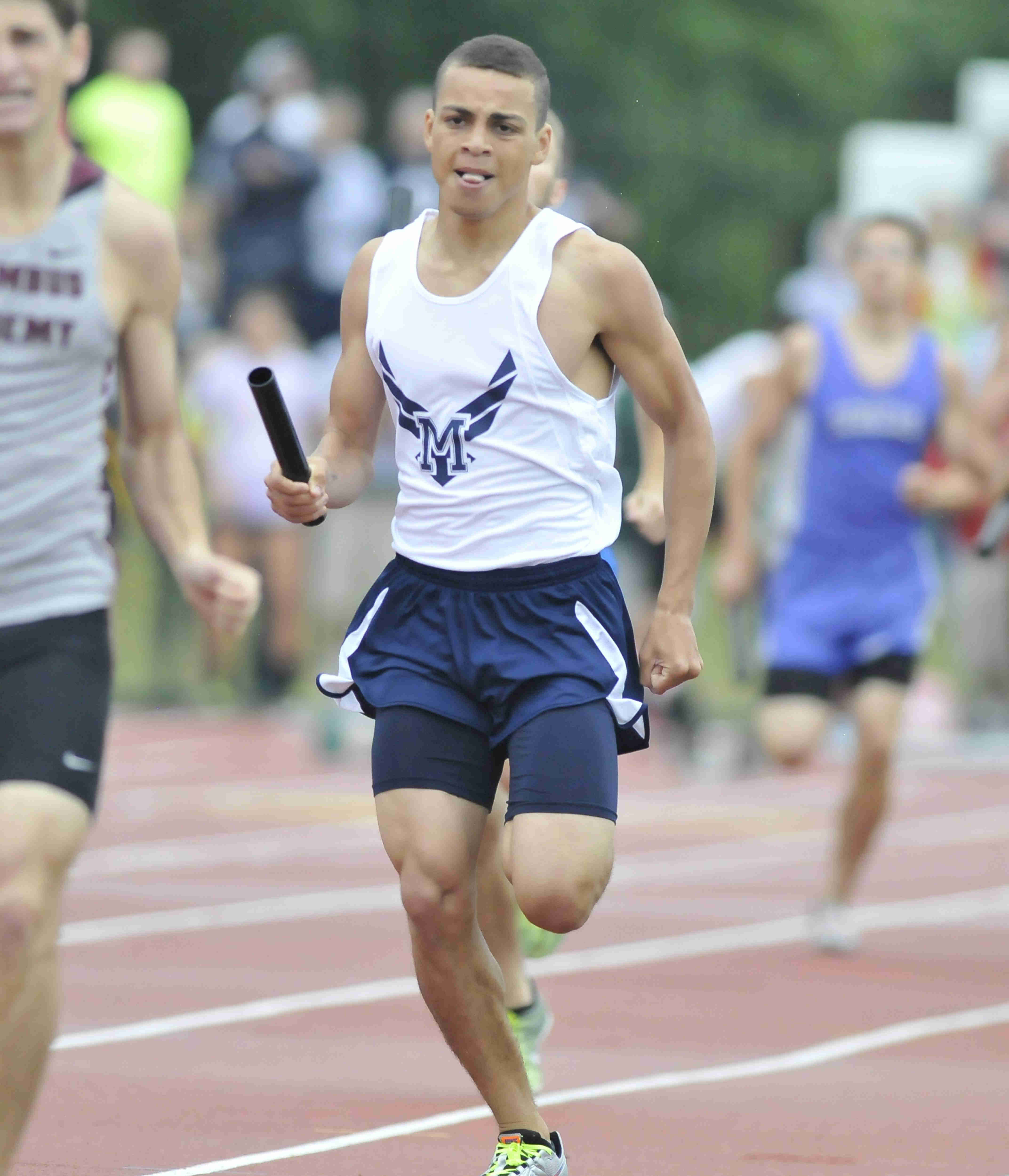 Allan Coviello of McDonald sprint down the track during the boys 4x800 race Friday morning at the State Track Meet in Columbus. McDonald would finish seventh in the 4x800.