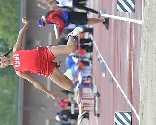 Leah Blaney of Badger makes a jump during the girls long jump Friday afternoon at the State Track Meet in Columbus. She would finish seventh in divison three.