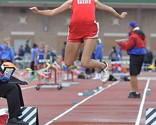 Leah Blaney of Badger makes a jump during the girls long jump Friday afternoon at the State Track Meet in Columbus. She would finish seventh in divison three.