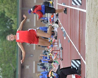Leah Blaney of Badger makes a jump during the girls long jump Friday afternoon at the State Track Meet in Columbus. She would finish seventh in divison three.