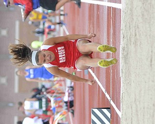 Jennilyn Krumpe of Badger makes a jump during the girls long jump Friday afternoon at the State Track Meet in Columbus. She would finish eleventh in divison three.