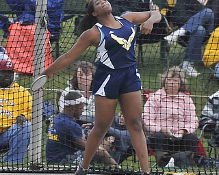 Jai'Lyn Mosley of McDonald throws the discus Friday afternoon at the State Track Meet in Columbus. She would finish second in divison three.