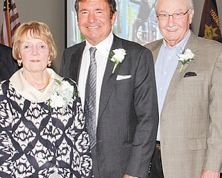 Recipients of Salvation Army of Mahoning County awards presented at the Civic Dinner on Tuesday are, from left:
Carol J. Bigelow, OTHERS Award; and Sam Covelli and Dale Sheely Sr., who each received the Distinguished Community Service Award.