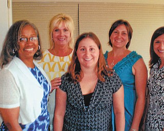 The Mahoning County Medical Society Alliance recently installed officers at a luncheon meeting May 29 in Austintown. From left to right are Sarah Sanders, Ohio State Medical Association Alliance treasurer, and officers who were installed: Michele Duffett, president; Katie Altenhof, vice president; Tammy Engle, treasurer; and Jenna Cicchillo, secretary.