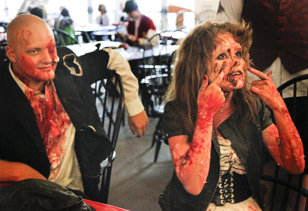 MADELYN P. HASTINGS..At the 'Zombie Prom' in Poland, Ohio, Austin Bayer, 17, and Breanna Keever, 17, of Boardman, Ohio show off their extreme zombie makeup. They both put in a great amount of time and effort for the Zombie Prom on June 28, 2012.