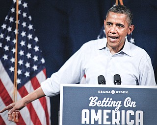 MADELYN P. HASTINGS | THE VINDICATOR..President Barack Obama during his speech at Dobbins Elementary School in Poland, Ohio on July 6, 2012.... - -30-..