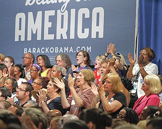 MADELYN P. HASTINGS | THE VINDICATOR..Supporters of President Barack Obama cheer during his speech in Poland, Ohio on July 6, 2012. .. - -30-..