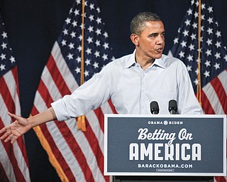 MADELYN P. HASTINGS | THE VINDICATOR..President Barack Obama during his speech at Dobbins Elementary School in Poland, Ohio on July 6, 2012.... - -30-..