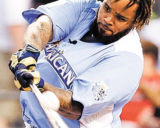 American League’s Prince Fielder, of the Detroit Tigers, hits during the second round of the MLB All-Star Home
Run Derby. Fielder won the derby Monday.