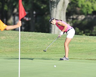 Christine Cooper, Canfield, watches her putt on her way to an 83 and second-place title. She was playing in the 2012 Greatest Golfer of the Valley junior finals Saturday at Trumbull Country Club. Adult finals are Aug. 24, 25 & 26.
Greatest is presented by these sponsors: Farmers National Bank, Stadium GM, Mark Thomas Ford, Cole Valley Cadillac, New Castle School of Trade, Taco Bell, MyLoop ScoreCards.
 
