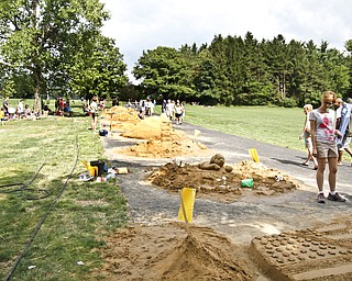 An overview of the sand sculpture contest at Mill Creek Park.
