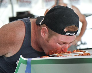 John Way participates in a pasta eating contest at the Greater Youngstown Italian Festival on August 4, 2012.