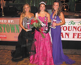 Michelle Sergi, 20, of Lowellville, center, won the title of Miss Italian Youngstown at the Greater Youngstown Italian Fest, which took place Aug. 3 through 5 downtown. The contest honored young women who are proud of their Italian heritage. Sergi is a medical student at Akron University. At left is second runner-up Joellin Chance, 18, of Youngstown, and at right is first runner-up Jenna Alexandra DePizzo, 20, of Cortland. Chance is a member of the National Honor Society and plans to study nursing at Walsh University. DePizzo is an honor student at Slippery Rock University.