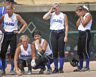 (L-R) Kat Wilson, Ally Deemer, Jenna Schettler, Megan Marsico, and Cara Kalouris react after the loss of the game.