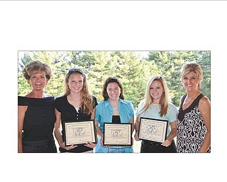 Columbiana Business and Professional Women presented three $1,500 scholarships to area high school seniors during a recent picnic. From left are Jenny Pike, BPW president; Ashlee Coontz, a Leetonia High School graduate who will attend Brown Mackie College in North Canton and major in veterinary medicine; Ashley Orr, a Columbiana High School graduate who will attend Youngstown State University and major in math/chemical engineering; Lauren Makosky, a Columbiana High graduate who will attend YSU and major in pre-optometry/chemistry; and Lori Everly, past president. Makosky also will be a model in BPW’s style show Oct. 27 at Salem Golf Club. For information, contact Lori Everly at leverly@yahoo.com or Columbiana BPW on Facebook.