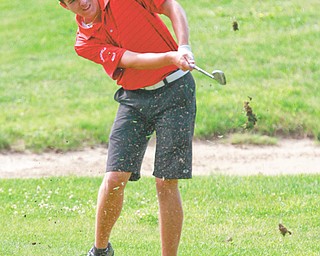 Dom Carano Jr. of Canfi eld High hits with an iron on Monday at Diamondback Golf Course during the
Western Reserve Invitational.