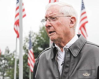 World War II veteran Irwin J. Stovroff, above, of Liberty, felt compelled to reach out to this generation of soldiers and created an organization called Vets Helping Heroes Inc., which trains assistance dogs for veterans and soldiers wounded in post-9/11 wars. Photo by: DUSTIN LIVESAY | THE VINDICATOR.