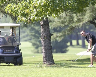William D Lewis The Vindcator Ben Basista makes an approach shot on #5 at Trumbull Saturday.