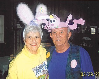 Harriet and Harold Deeds model their Easter finery. Photo submitted by Harriet Deeds of Youngstown.