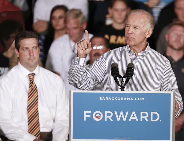 ROBERT  K.  YOSAY  | THE VINDICATOR --..Tim Ryan and Joe Biden..Vice President Joe Biden made several stops in the area on Friday as he stopped in the  UAW  1714  Mocha House and the Canfield Fair...(AP Photo/The Vindicator, Robert K. Yosay)