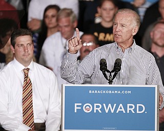ROBERT K. YOSAY | THE VINDICATOR --..Tim Ryan and Joe Biden..Vice President Joe Biden made several stops in the area on Friday as he stopped in the UAW 1714 Mocha House and the Canfield Fair...(AP Photo/The Vindicator, Robert K. Yosay)