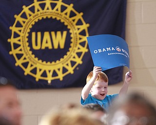 ROBERT K. YOSAY | THE VINDICATOR --..BIG supporter as John Hughes Jr of Austintown 4 was there with his mom and dad John Sr. and Nicole - .Vice President Joe Biden made several stops in the area on Friday as he stopped in the UAW 1714 Mocha House and the Canfield Fair...(AP Photo/The Vindicator, Robert K. Yosay)