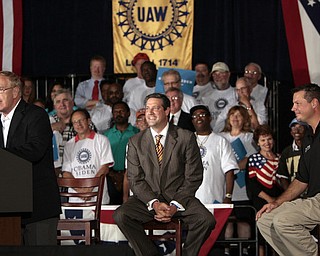 ROBERT K. YOSAY | THE VINDICATOR --..Govenor Ted Strickland - Tim Ryan and UAW David Green -- Vice President Joe Biden made several stops in the area on Friday as he stopped in the UAW 1714 Mocha House and the Canfield Fair...(AP Photo/The Vindicator, Robert K. Yosay)