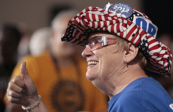 ROBERT  K.  YOSAY  | THE VINDICATOR --..Linda Kovachik  Austintown - a hearty supporter of the Democratic party .Vice President Joe Biden made several stops in the area on Friday as he stopped in the  UAW  1714  Mocha House and the Canfield Fair...(AP Photo/The Vindicator, Robert K. Yosay)