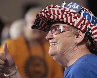 ROBERT K. YOSAY | THE VINDICATOR --..Linda Kovachik Austintown - a hearty supporter of the Democratic party .Vice President Joe Biden made several stops in the area on Friday as he stopped in the UAW 1714 Mocha House and the Canfield Fair...(AP Photo/The Vindicator, Robert K. Yosay)