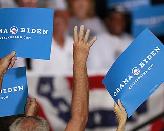 ROBERT K. YOSAY | THE VINDICATOR --..The Chant 4 more years was prevelent - through out the talk..Vice President Joe Biden made several stops in the area on Friday as he stopped in the UAW 1714 Mocha House and the Canfield Fair...(AP Photo/The Vindicator, Robert K. Yosay)