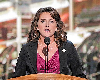 Autoworker Karen Pantone-Eusanio of Hubbard addresses the Democratic National Convention in Charlotte, N.C., Wednesday night. Pantone-Eusanio has worked at General Motors’ Lordstown complex for 17 years.