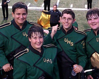 Ursuline High School band members are ready to perform at the game against Mentor Lake Catholic. From left to right are Ryan Cox, Ryan Lalchand, Jack Sebest, Mike Malenic & TJ Rusk.