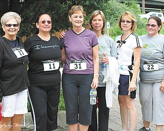 The Ohio Naturopathic Wellness Center of Boardman raised more than $1,700 for Make A Wish Foundation through its 5K event Aug. 11 at the Kirk Road Bike Trail in Canfield. More than 100 participated in the 5K run, 2-mile walk and Kids Fun Run. The youngest was 21⁄2 years old and the oldest was 78. The overall men’s winner was Fletcher Dunham, 17, of Boardman; women’s winner was Heidi Hoffman, 14, of McDonald; Mason Janis, 6, of Canfield won the 3-7 division of Kids Fun Run; and Danielle Williams, 11, of Sandy Lake, Pa., won the age 8-13 division. Dr. Ted Suzelis, N.D., owner of the fitness center, and fitness
trainer JoAnne Maloney organized the event. Co-sponsors were Healthy Treasures,
Fitness with JoAnne, Massage Cafe, Arbonne, The Vindicator, Marucci Chiropractic
Wellness Center, Spirit Fluid LLC, New Hope Imaging and Questar Inc. Other
businesses donated gift baskets and gift certificates for the basket auction, and Massage
Cafe gave complimentary massages to participants. Participants in the Couch to 5K
series are, from left, Pat McMurray, Karen Fletcher, Wendy Bonar, JoAnne Maloney,
Monica Baker and Mary Lou Rowe.