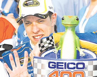 Brad Keselowski celebrates in victory lane Sunday after winning the Geico 400 at Chicagoland Speedway in Joilet, Ill.