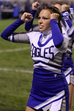IMG 3438: Senior cheerleader Abbey Granger of HubbardÊcheers during Friday nights football matchup against Struthers High School at Hubbard High School. ÊDustin Livesay Ê| ÊThe Vindicator Ê9/21/12 ÊHubbard, Ohio