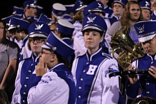 IMG 3469: Sophomore band member Meredith Donahue anxiously awaits halftime so she can perform with her clarinetÊduring Friday nights football matchup against Struthers High School at Hubbard High School. ÊDustin Livesay Ê| ÊThe Vindicator Ê9/21/12 ÊHubbard, Ohio